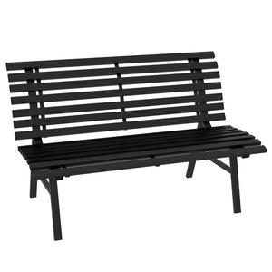 Banc de jardin banquette extérieur 2 Places Assise Dossier à Lattes, en aluminium, dim. 123L x 67l x 79H cm, noir