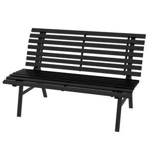 Banc de jardin banquette extérieur 2 Places Assise Dossier à Lattes, en aluminium, dim. 123L x 67l x 79H cm, noir