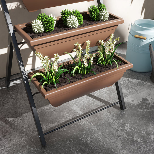 Jardinière surélevée avec étages, jardinière verticale avec 5 bacs à fleurs, trous de drainage avec bouchons en caoutchouc, escalier pour plantes, légumes, herbes, cadre en acier, marron