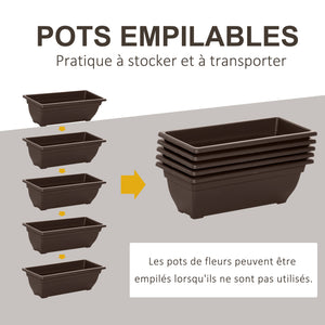 Jardinière surélevée avec étages, jardinière verticale avec 5 bacs à fleurs, trous de drainage avec bouchons en caoutchouc, escalier pour plantes, légumes, herbes, cadre en acier, marron