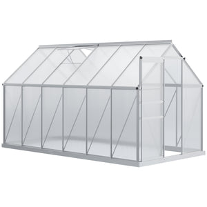 Serre de Jardin en Polycarbonate 7,1 m² dim. 1,9L x 3,75l x 1,99 m avec Fondation, Lucarne réglable, Porte coulissante - Argent et Transparent