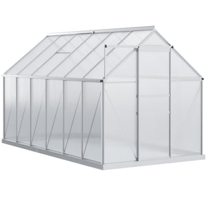 Serre de Jardin en Polycarbonate 7,1 m² dim. 1,9L x 3,75l x 1,99 m avec Fondation, Lucarne réglable, Porte coulissante - Argent et Transparent