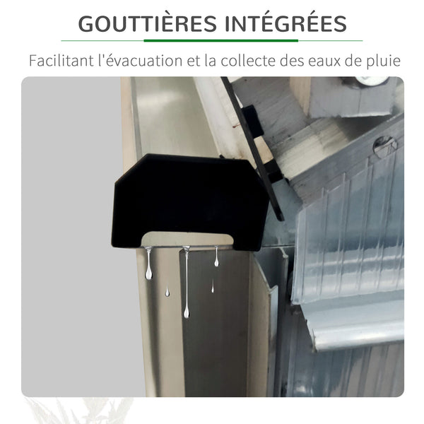 Serre de Jardin en Polycarbonate 7,1 m² dim. 1,9L x 3,75l x 1,99 m avec Fondation, Lucarne réglable, Porte coulissante - Argent et Transparent