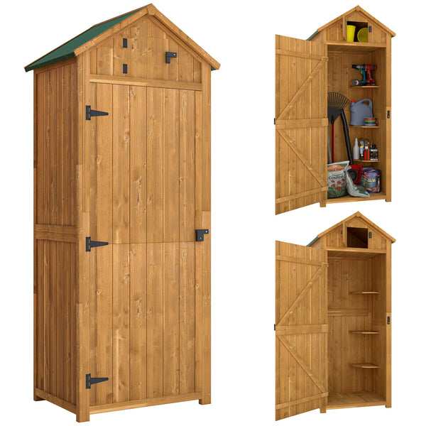 Armoire de jardin extérieur abri de jardin en bois abri pour outils 3 étagères 2 Portes loquets Toit Pente bitumé rangement et stockage extérieurs pour terrasse 77 x 54 x 179 cm jaune