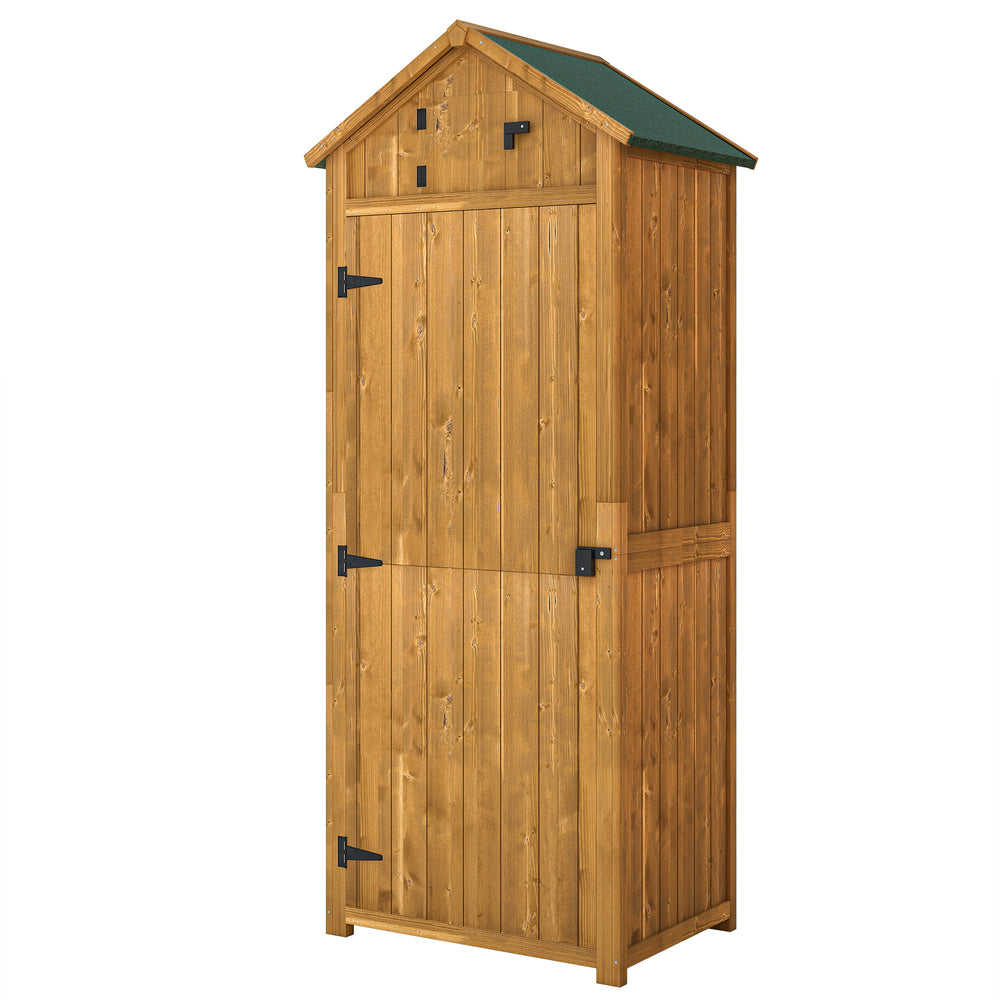 Armoire de jardin extérieur abri de jardin en bois abri pour outils 3 étagères 2 Portes loquets Toit Pente bitumé rangement et stockage extérieurs pour terrasse 77 x 54 x 179 cm jaune