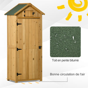 Armoire de jardin extérieur abri de jardin en bois abri pour outils 3 étagères 2 Portes loquets Toit Pente bitumé rangement et stockage extérieurs pour terrasse 77 x 54 x 179 cm jaune