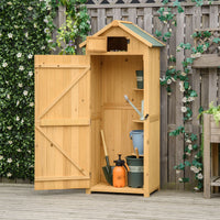 Armoire de jardin extérieur abri de jardin en bois abri pour outils 3 étagères 2 Portes loquets Toit Pente bitumé rangement et stockage extérieurs pour terrasse 77 x 54 x 179 cm jaune
