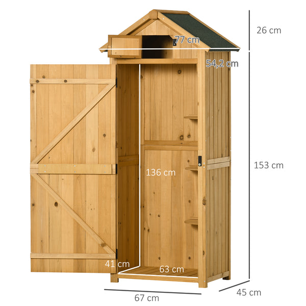 Armoire de jardin extérieur abri de jardin en bois abri pour outils 3 étagères 2 Portes loquets Toit Pente bitumé rangement et stockage extérieurs pour terrasse 77 x 54 x 179 cm jaune