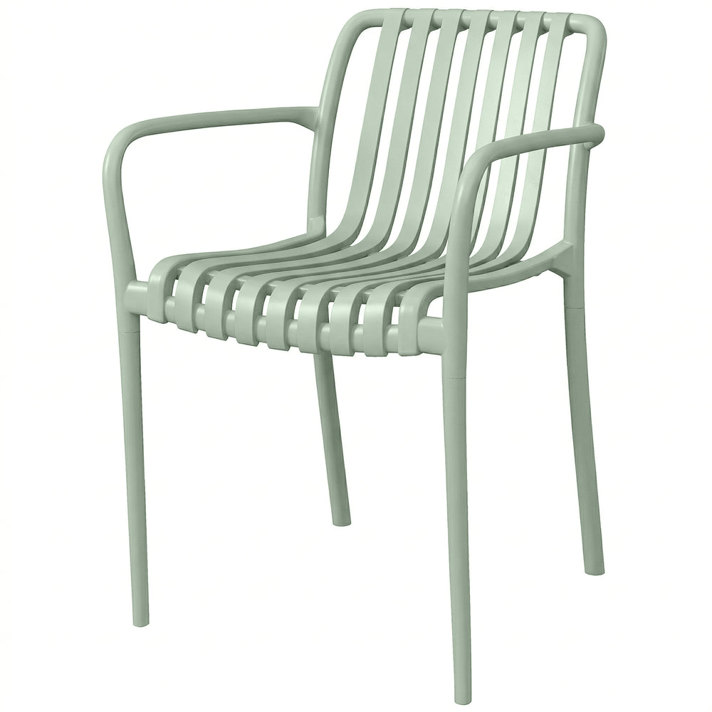 Lot de 4 Chaises de Jardin Empilables en Polypropylène Anti-UV - Fauteuil de Terrasse avec Accoudoirs et Dossier à Lattes Ergonomique - Chaises de Salle à Manger Extérieures, Gris Vert