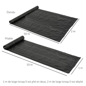 Toiles de paillage - Toile anti mauvaises herbes - toile de paillage anti mauvaises herbes 100 g/m² - indéchirable perméable à l'eau anti UV dim. 50L x 2l m - PP noir vert
