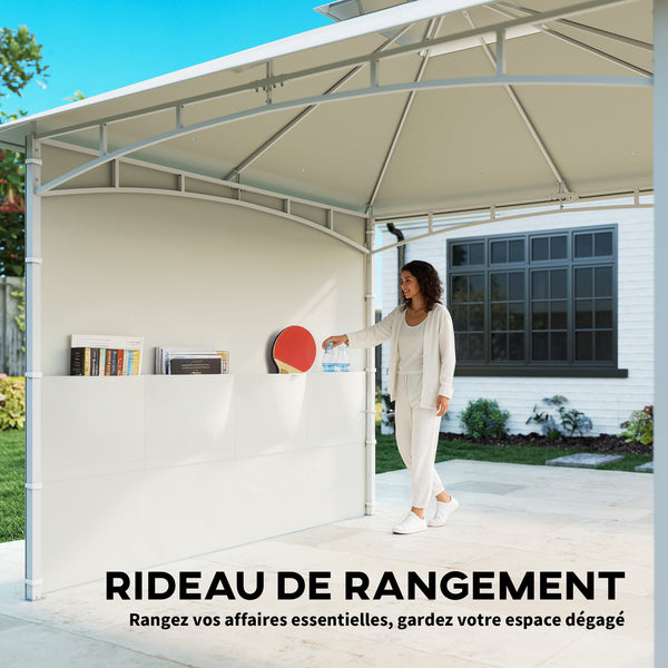 Pavillon 3 x 3 m, Toit Double, Abri de Jardin avec Rideaux et Poches de Rangement, Crochet de Plafond, Structure Métallique Solide, Blanc Crème