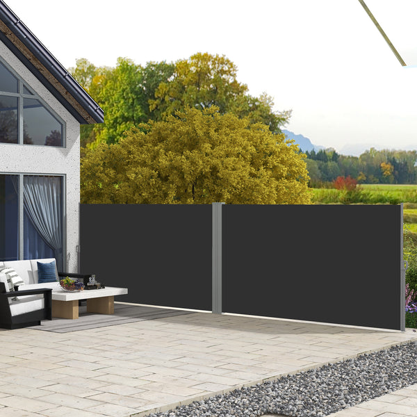 Double Store latéral Brise-Vue paravent rétractable dim. 6L x 1,80H m Polyester Anti-UV Haute densité 180 g/m² Gris et noir