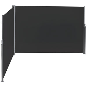 Double Store latéral Brise-Vue paravent rétractable dim. 6L x 1,80H m Polyester Anti-UV Haute densité 180 g/m² Gris et noir