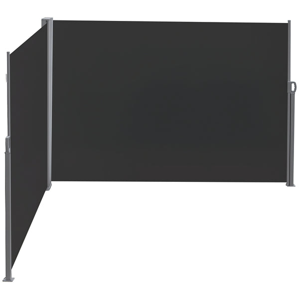Double Store latéral Brise-Vue paravent rétractable dim. 6L x 1,80H m Polyester Anti-UV Haute densité 180 g/m² Gris et noir