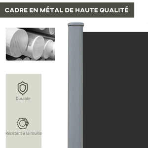 Double Store latéral Brise-Vue paravent rétractable dim. 6L x 1,80H m Polyester Anti-UV Haute densité 180 g/m² Gris et noir