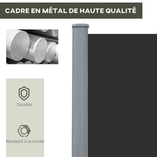 Double Store latéral Brise-Vue paravent rétractable dim. 6L x 1,80H m Polyester Anti-UV Haute densité 180 g/m² Gris et noir