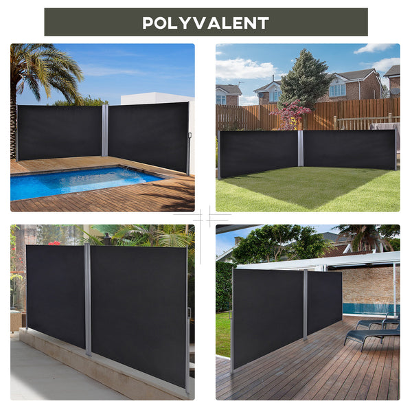Double Store latéral Brise-Vue paravent rétractable dim. 6L x 1,80H m Polyester Anti-UV Haute densité 180 g/m² Gris et noir