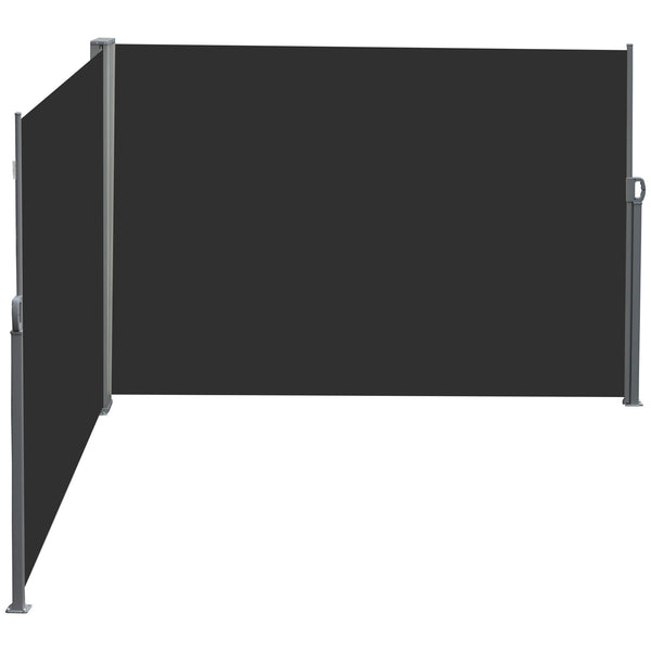 Double Store latéral Brise-Vue paravent rétractable dim. 6L x 1,80H m Polyester Anti-UV Haute densité 180 g/m² Gris et noir