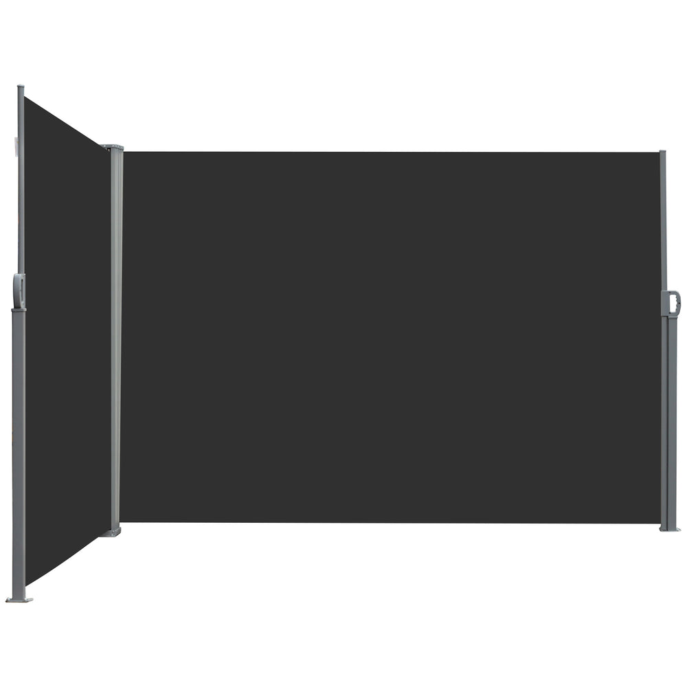 Double Store latéral Brise-Vue paravent rétractable dim. 6L x 1,80H m Polyester Anti-UV Haute densité 180 g/m² Gris et noir