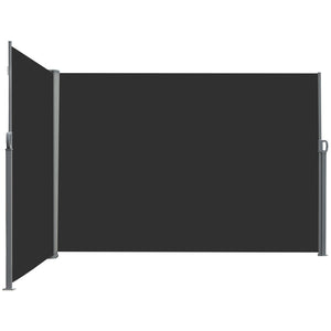 Double Store latéral Brise-Vue paravent rétractable dim. 6L x 1,80H m Polyester Anti-UV Haute densité 180 g/m² Gris et noir