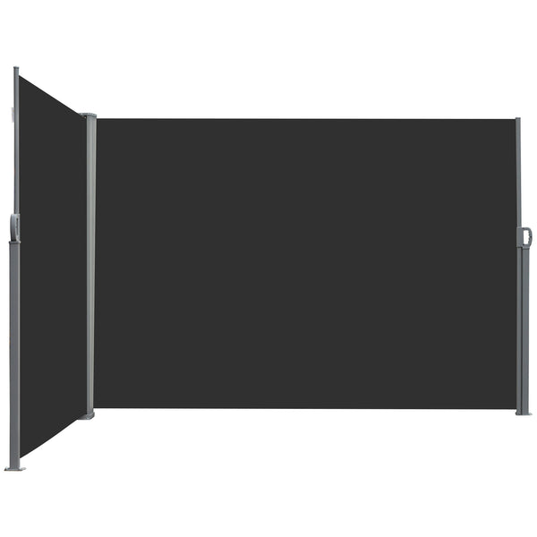 Double Store latéral Brise-Vue paravent rétractable dim. 6L x 1,80H m Polyester Anti-UV Haute densité 180 g/m² Gris et noir