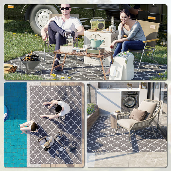 Tapis d'extérieur tapis réversible dim. 2,74L x 1,82l m - PP haute densité 310 g/m² gris et blanc