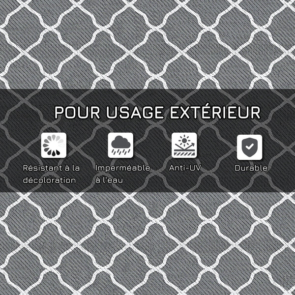 Tapis d'extérieur tapis réversible dim. 2,74L x 1,82l m - PP haute densité 310 g/m² gris et blanc