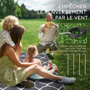 Tapis d'extérieur tapis réversible dim. 2,74L x 1,82l m - PP haute densité 310 g/m² gris et blanc