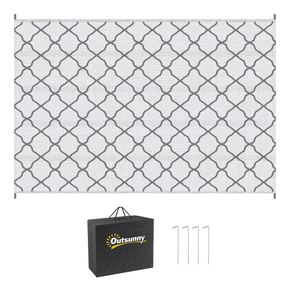 Tapis d'extérieur tapis réversible dim. 2,74L x 1,82l m - PP haute densité 310 g/m² gris et blanc
