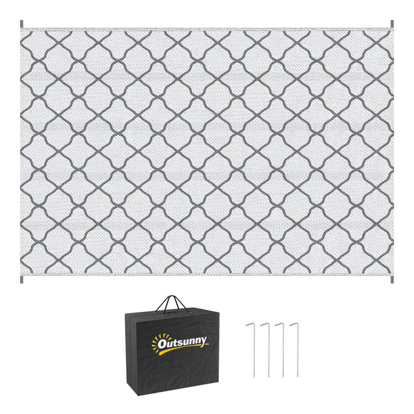 Tapis d'extérieur tapis réversible dim. 2,74L x 1,82l m - PP haute densité 310 g/m² gris et blanc