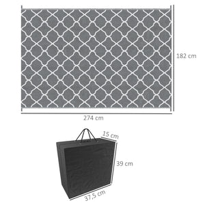 Tapis d'extérieur tapis réversible dim. 2,74L x 1,82l m - PP haute densité 310 g/m² gris et blanc