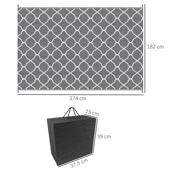Tapis d'extérieur tapis réversible dim. 2,74L x 1,82l m - PP haute densité 310 g/m² gris et blanc