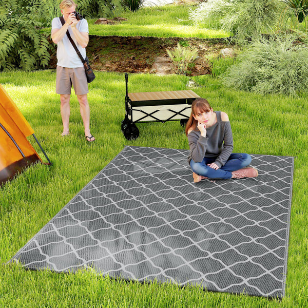 Tapis d'extérieur tapis réversible dim. 2,74L x 1,82l m - PP haute densité 310 g/m² gris et blanc