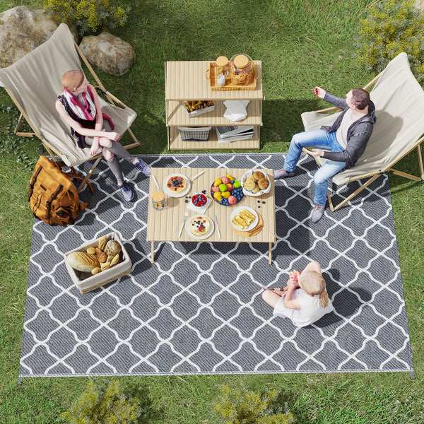 Tapis d'extérieur tapis réversible dim. 2,74L x 1,82l m - PP haute densité 310 g/m² gris et blanc