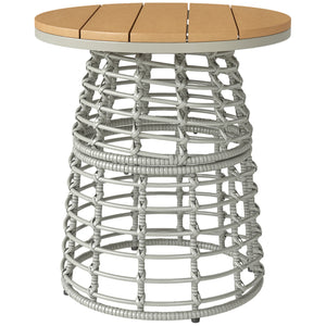 Table basse de jardin, table d'appoint extérieur ronde en résine aspect rotin métal et plateau composite, Ø 45 x 50 cm gris