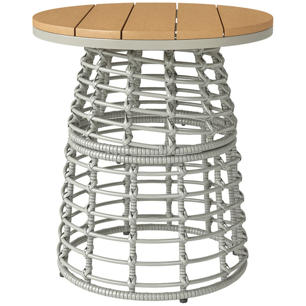 Table basse de jardin, table d'appoint extérieur ronde en résine aspect rotin métal et plateau composite, Ø 45 x 50 cm gris