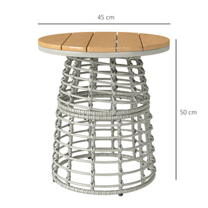 Table basse de jardin, table d'appoint extérieur ronde en résine aspect rotin métal et plateau composite, Ø 45 x 50 cm gris