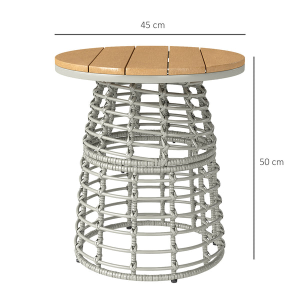Table basse de jardin, table d'appoint extérieur ronde en résine aspect rotin métal et plateau composite, Ø 45 x 50 cm gris
