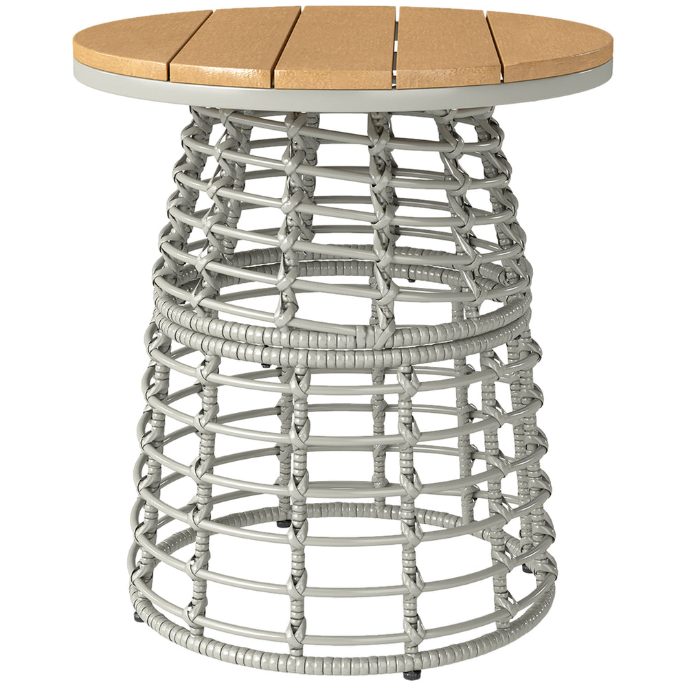 Table basse de jardin, table d'appoint extérieur ronde en résine aspect rotin métal et plateau composite, Ø 45 x 50 cm gris