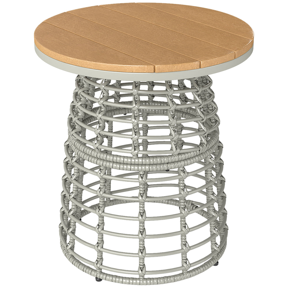 Table basse de jardin, table d'appoint extérieur ronde en résine aspect rotin métal et plateau composite, Ø 45 x 50 cm gris