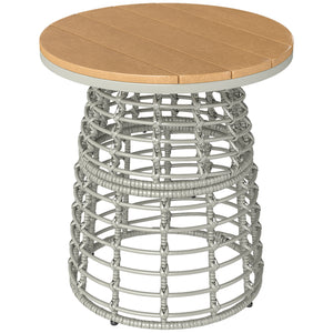 Table basse de jardin, table d'appoint extérieur ronde en résine aspect rotin métal et plateau composite, Ø 45 x 50 cm gris