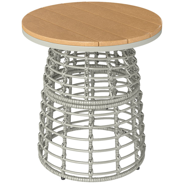Table basse de jardin, table d'appoint extérieur ronde en résine aspect rotin métal et plateau composite, Ø 45 x 50 cm gris