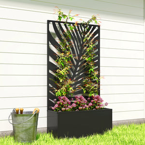 Jardinière avec treillis, bac à fleurs, lit surélevé avec brise-vue, pour plantes grimpantes, légumes, fleurs, métal, pour cour, jardin, balcon, 61 x 23 x 113 cm, noir