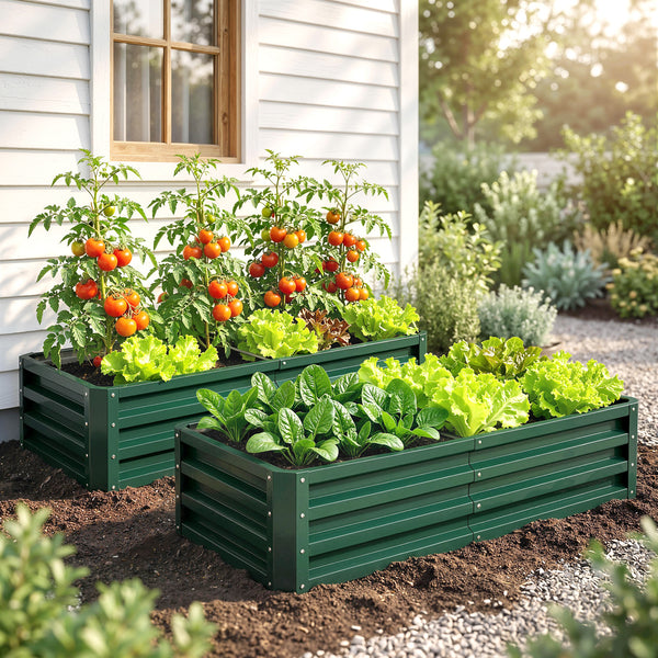Lot de 2 Carrés Potagers de Jardin 120 x 60 x 30,5 cm, Acier Galvanisé, Vert Foncé