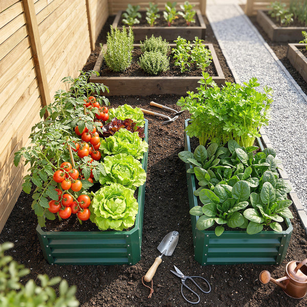 Lot de 2 Carrés Potagers de Jardin 120 x 60 x 30,5 cm, Acier Galvanisé, Vert Foncé