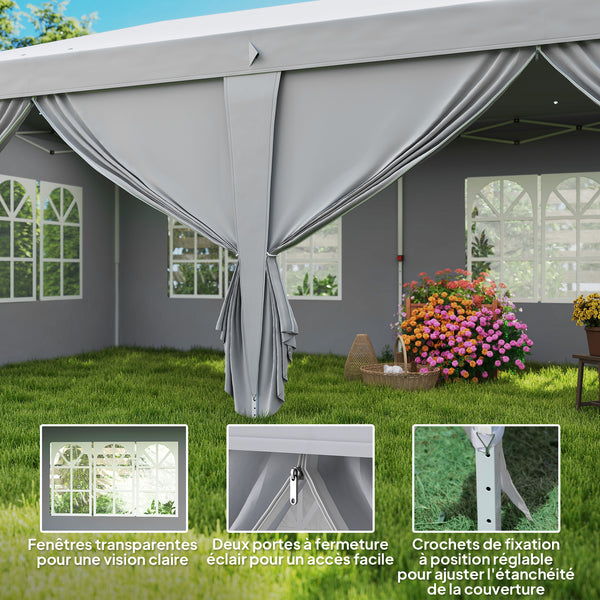 Tonnelle de jardin pliante 6 x 3 m tonnelle de jardin extérieure barnum pliant pop-up imperméabilisé 4 parois latérales amovibles 4 fenêtres + sac de transport gris clair