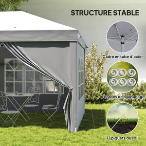 Tonnelle de jardin pliante 6 x 3 m tonnelle de jardin extérieure barnum pliant pop-up imperméabilisé 4 parois latérales amovibles 4 fenêtres + sac de transport gris clair