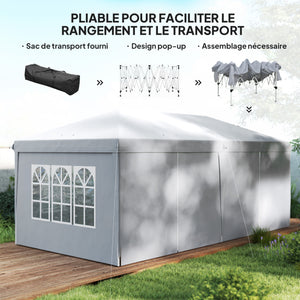 Tonnelle de jardin pliante 6 x 3 m tonnelle de jardin extérieure barnum pliant pop-up imperméabilisé 4 parois latérales amovibles 4 fenêtres + sac de transport gris clair