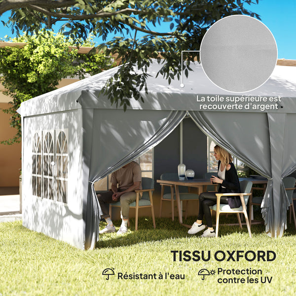 Tonnelle de jardin pliante 6 x 3 m tonnelle de jardin extérieure barnum pliant pop-up imperméabilisé 4 parois latérales amovibles 4 fenêtres + sac de transport gris clair