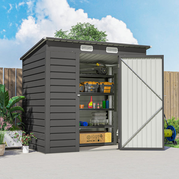 Abri de jardin en métal 2,5 m² facile à monter, cabane de jardin 191x130x183cm structure en acier galvanisé améliorée, cabanon rangement outils gants portes verrouillables 2 aérations, gris
